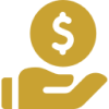 Hand holding dollar coin icon