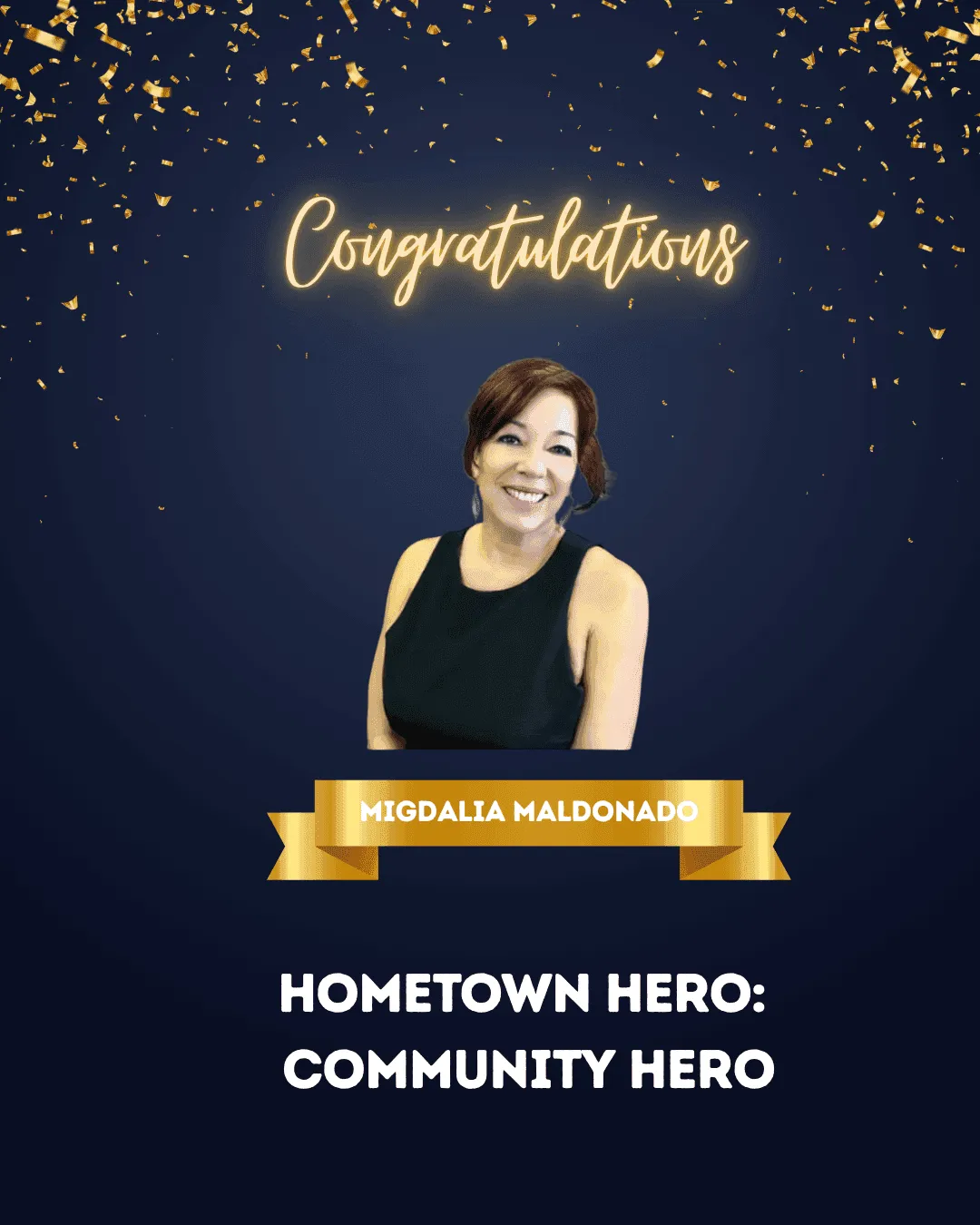 Congratulations banner with smiling woman